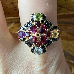 Natural Garnet Multi Gemstone Sterling Silver Statement Ring Size 12